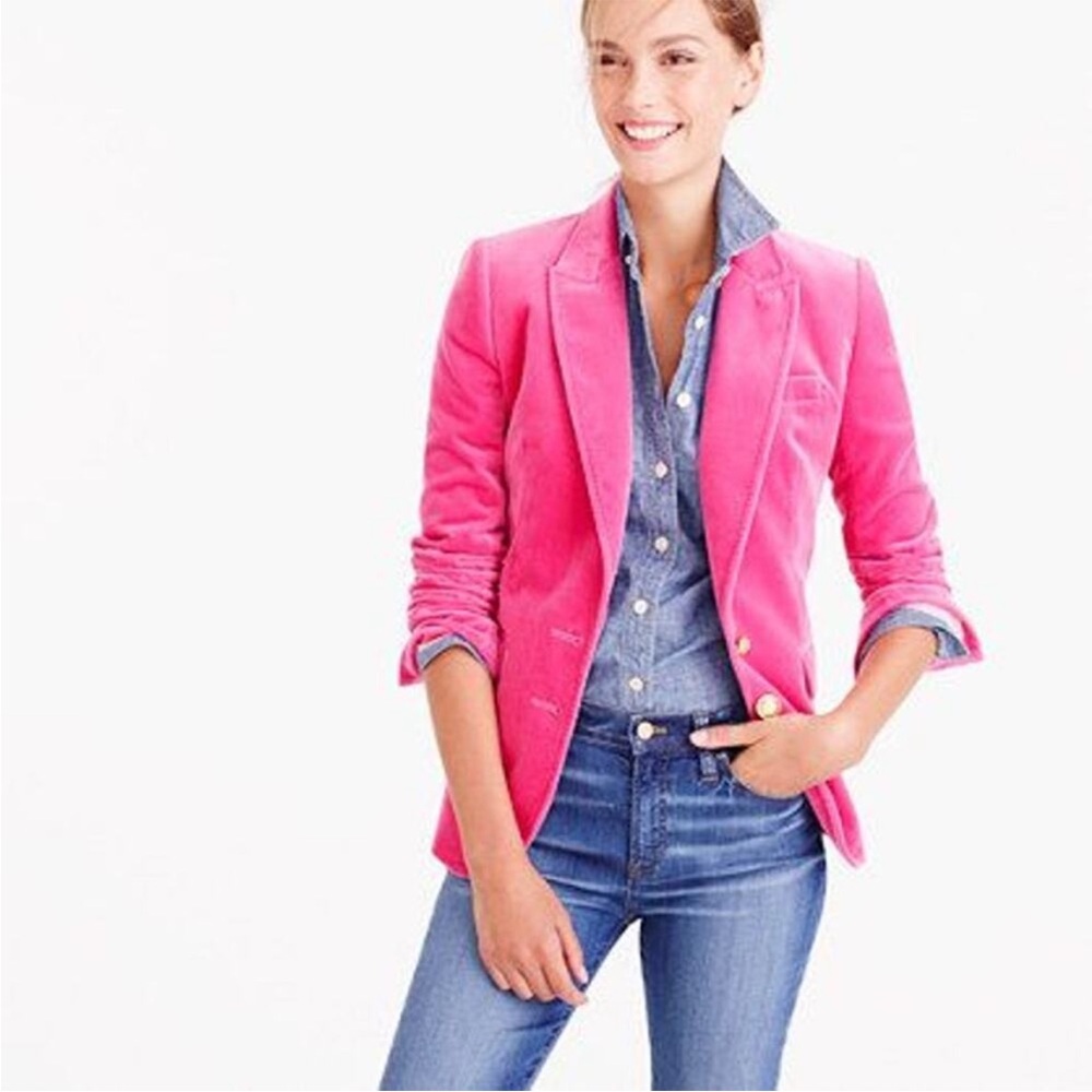 J. Crew Women's Pink Velvet Blazer Jacket Sz. 14 Style# F7953 - 100% Cotton